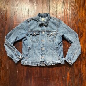 GAP‎ Denim Jacket Womens M Blue Jean Trucker Biker Type 3 Stretch 90s Boxy